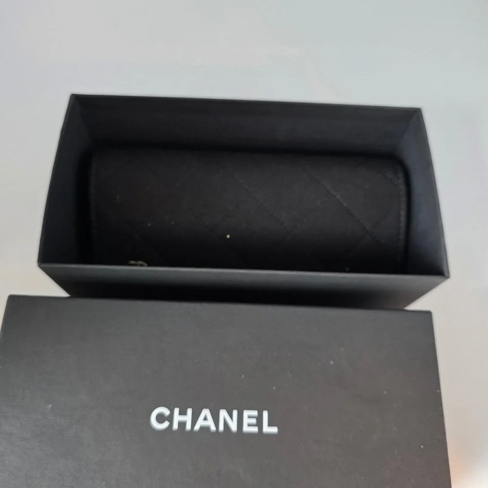 Chanel Black Quilted Fabric Eyewear Case with Box and Cleaning Cloth CC Logo